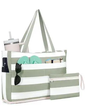 WANDF Beach Bags for Women, Large Waterproof Sandproof Beach Tote Bag with Zipper Family Pool Bags with 40oz Tumbler Pocket, Swim Cruise Vacation Essentials (Green) WANDF Beach Bags for Women, Large Waterproof Sandproof Beach Tote Bag with Zipper Family Pool Bags with 40oz Tumbler Pocket, Swim Cruise Vacation Essentials (Green)