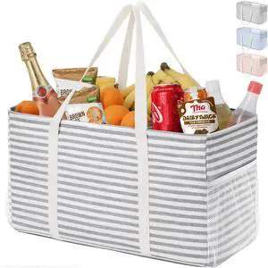 Extra Large Tote Bag, Reusable Grocery Bags with Metal Wire Frame and Handles, Standing Utility Foldable Shopping Bags for Storage, Picnics, Beach, Laundry, Car, 46L, 1 Pack, Gray Extra Large Tote Bag, Reusable Grocery Bags with Metal Wire Frame and Handles, Standing Utility Foldable Shopping Bags for Storage, Picnics, Beach, Laundry, Car, 46L, 1 Pack, Gray
