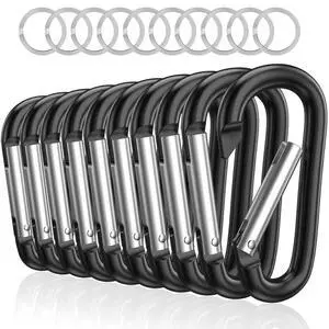 Sprookber 3" Aluminum Carabiner D Ring, Caribeener Clips, Spring Snap Hook for Keychain Clip, Set of 10 (Black) Sprookber 3" Aluminum Carabiner D Ring, Caribeener Clips, Spring Snap Hook for Keychain Clip, Set of 10 (Black)