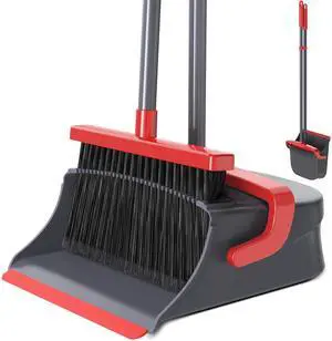 Zeawec Broom with Dustpan Combo Set, Long Handle Upright Standing Self-Cleaning Broom and Dustpan Set for Pet Hair & Dust Cleanup, Indoor Outdoor Use for Home, Kitchen, Office, Red & Gray Zeawec Broom with Dustpan Combo Set, Long Handle Upright Standing Self-Cleaning Broom and Dustpan Set for Pet Hair & Dust Cleanup, Indoor Outdoor Use for Home, Kitchen, Office, Red & Gray
