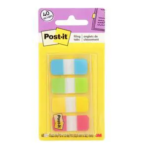 Post-it Sticky Tabs, 0.625 in x 1.5 in., 4 Pads of Book Tabs in Assorted Colors for Bookmarking, Annotating, Reading, and Reminders, Blue, Green, Yellow, and Red Colors (40 Total Count) Post-it Sticky Tabs, 0.625 in x 1.5 in., 4 Pads of Book Tabs in Assorted Colors for Bookmarking, Annotating, Reading, and Reminders, Blue, Green, Yellow, and Red Colors (40 Total Count)
