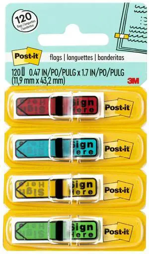 Post-it Message Flags, Sign Here, .47 x 1.7 in, Assorted Colors, 4 Pack Post-it Message Flags, Sign Here, .47 x 1.7 in, Assorted Colors, 4 Pack
