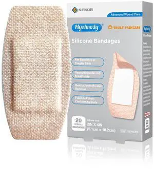Hysimedy Silicone Bandages for Sensitive Fragile Skin 2"x4" 20 Count Flexible Fabric Latex Free Hypoallergenic Breathable Large Bandages for Wounds Easy Painless Removal for Geriatric and Children Hysimedy Silicone Bandages for Sensitive Fragile Skin 2"x4" 20 Count Flexible Fabric Latex Free Hypoallergenic Breathable Large Bandages for Wounds Easy Painless Removal for Geriatric and Children