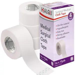 Healqu Silk Like Medical Tape - Durable Cloth Medical Tape - 1 in x 10yd, 4 Rolls - Surgical Tape Woven for Strongly Holding Large Dressings, Securing Splints, and Ideal for Long-Term Care Healqu Silk Like Medical Tape - Durable Cloth Medical Tape - 1 in x 10yd, 4 Rolls - Surgical Tape Woven for Strongly Holding Large Dressings, Securing Splints, and Ideal for Long-Term Care