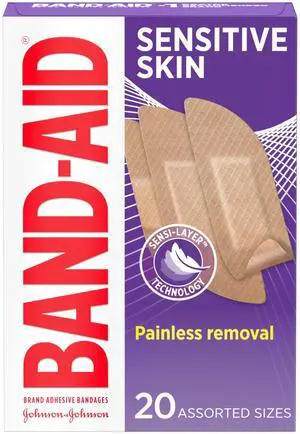 BAND-AID Brand Adhesive Bandages for Sensitive Skin, Hypoallergenic First Aid Bandages with Painless Removal, Stays on When Wet & Suitable for Eczema Prone Skin, Sterile, Assorted, 20 ct BAND-AID Brand Adhesive Bandages for Sensitive Skin, Hypoallergenic First Aid Bandages with Painless Removal, Stays on When Wet & Suitable for Eczema Prone Skin, Sterile, Assorted, 20 ct