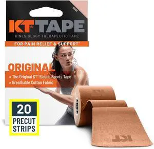 KT Tape, Original Cotton, Elastic Kinesiology Tape, Everyday Muscle and Joint Support, Daily Pain Relief, 20 Count, 10 Precut Strips, Beige KT Tape, Original Cotton, Elastic Kinesiology Tape, Everyday Muscle and Joint Support, Daily Pain Relief, 20 Count, 10 Precut Strips, Beige