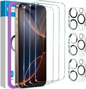 Fotbor for 3Pack iPhone 16 Pro Max Screen Protector with 3Pack Camera Lens Protector, 9H+ Tempered Glass Easy Installation Kit, Case Friendly iPhone 16 Promax Fotbor for 3Pack iPhone 16 Pro Max Screen Protector with 3Pack Camera Lens Protector, 9H+ Tempered Glass Easy Installation Kit, Case Friendly iPhone 16 Promax