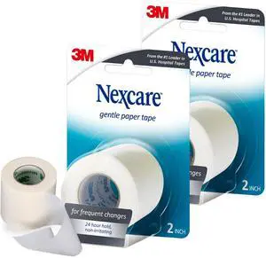Nexcare Gentle Paper First Aid Tape, 2 in x 10 yd, Hypoallergenic Medical Surgical Tape for Sensitive Skin, Latex Free, 1 Count (Pack of 2) Nexcare Gentle Paper First Aid Tape, 2 in x 10 yd, Hypoallergenic Medical Surgical Tape for Sensitive Skin, Latex Free, 1 Count (Pack of 2)
