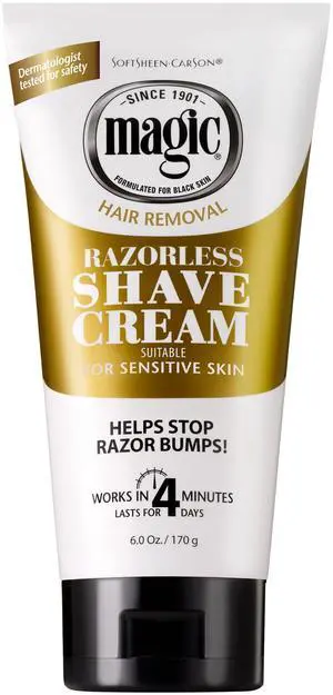 SoftSheen-Carson Magic Razorless Shaving Cream, Depilatory Hair Removal Cream, Works in 4 Minutes for Coarse, Curly Hair, 6 Oz SoftSheen-Carson Magic Razorless Shaving Cream, Depilatory Hair Removal Cream, Works in 4 Minutes for Coarse, Curly Hair, 6 Oz