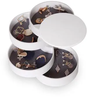 CONBOLA Jewelry Organizer, Small Jewelry Storage Box Earring Holder for Women, 5-Layer Rotating Travel Jewelry Tray Case with Lid for Bracelets Rings Bracelets, Gift for Women Teen Girls(White) CONBOLA Jewelry Organizer, Small Jewelry Storage Box Earring Holder for Women, 5-Layer Rotating Travel Jewelry Tray Case with Lid for Bracelets Rings Bracelets, Gift for Women Teen Girls(White)
