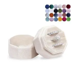 BLUTETE Velvet 3 Slots Jewelry Ring Box Engagement Wedding Box Keepsake Box Bridal Photo Ring Triple Slots Octagon (Champagne) BLUTETE Velvet 3 Slots Jewelry Ring Box Engagement Wedding Box Keepsake Box Bridal Photo Ring Triple Slots Octagon (Champagne)