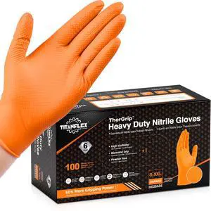 TitanFlex Heavy Duty Orange Nitrile Gloves, 6 Mil, Raised Diamond Texture, Mechanic Disposable Gloves, Latex Free Powder Free TitanFlex Heavy Duty Orange Nitrile Gloves, 6 Mil, Raised Diamond Texture, Mechanic Disposable Gloves, Latex Free Powder Free