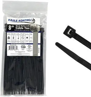 Kable Kontrol Cable Zip Ties, 8 Inch, 100 Pcs, 50lbs Test, Black Kable Kontrol Cable Zip Ties, 8 Inch, 100 Pcs, 50lbs Test, Black