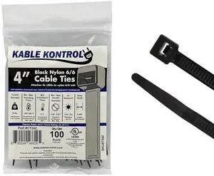 Kable Kontrol Cable Zip Ties, 4 Inch, 100 Pcs, 18lbs Test, Black Kable Kontrol Cable Zip Ties, 4 Inch, 100 Pcs, 18lbs Test, Black