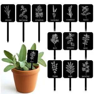 Whaline 24 Pcs Acrylic Plant Label Signs Garden Herb Markers, Black Whaline 24 Pcs Acrylic Plant Label Signs Garden Herb Markers, Black