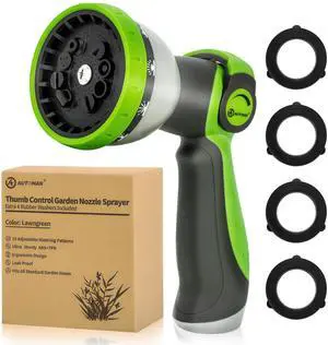 AUTOMAN Garden Hose Nozzle Sprayer - 10 Spray Patterns, Thumb Control On Off Valve, Durable Water Nozzle, Extra 4 Washers, for Watering Garden, Cleaning, Washing Car, Showering Pets Lawngreen AUTOMAN Garden Hose Nozzle Sprayer - 10 Spray Patterns, Thumb Control On Off Valve, Durable Water Nozzle, Extra 4 Washers, for Watering Garden, Cleaning, Washing Car, Showering Pets Lawngreen