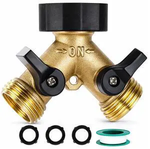 Brass Hose Splitter 2 Way, Heavy Duty Garden Hose Splitter with Shut Off Valves, Y Connector Hose Adapter, No Leak, Includes Washers & Teflon Tape Dalmbox Brass Hose Splitter 2 Way, Heavy Duty Garden Hose Splitter with Shut Off Valves, Y Connector Hose Adapter, No Leak, Includes Washers & Teflon Tape Dalmbox