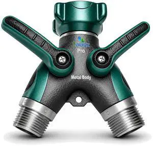 2WAYZ Hose Splitter 2 Way Heavy Duty Outdoor Faucet and Garden Connector - Water Spigot Splitter - Durable All-Metal Y Adapter with Shut-Off Valve - 4 x 4 x 1.5 Inches 2WAYZ Hose Splitter 2 Way Heavy Duty Outdoor Faucet and Garden Connector - Water Spigot Splitter - Durable All-Metal Y Adapter with Shut-Off Valve - 4 x 4 x 1.5 Inches