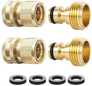 HQMPC Garden Hose Quick Connect Solid Brass Quick Connector Garden Hose Fitting Water Hose Connectors Garden Hose Disconnect 3/4 inch GHT (2Sets) (2Female+2Male) HQMPC Garden Hose Quick Connect Solid Brass Quick Connector Garden Hose Fitting Water Hose Connectors Garden Hose Disconnect 3/4 inch GHT (2Sets) (2Female+2Male)
