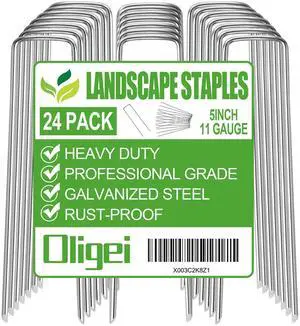 24 Pack Garden Stakes, U-Shaped Tent Stakes, Galvanized Landscape Staples, Ground Stakes, for Landscaping Securing Weed Barrier Fabric, Irrigation Tubing, Holding Fence, Tarpaulin 24 Pack Garden Stakes, U-Shaped Tent Stakes, Galvanized Landscape Staples, Ground Stakes, for Landscaping Securing Weed Barrier Fabric, Irrigation Tubing, Holding Fence, Tarpaulin