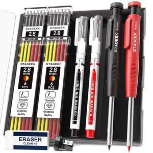 STAGEEK 2.8mm Carpenter Pencils with Sharpener, 2-Pack, Storage Case STAGEEK 2.8mm Carpenter Pencils with Sharpener, 2-Pack, Storage Case