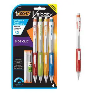 BIC Velocity Side Clic Mechanical Pencils, Medium Point, 4-Count, 0.7mm BIC Velocity Side Clic Mechanical Pencils, Medium Point, 4-Count, 0.7mm