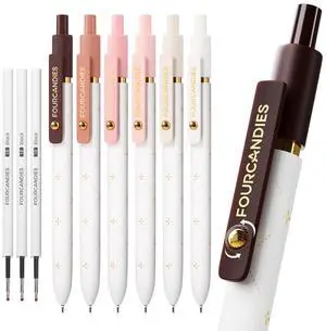 Four Candies 6Pcs 1.0mm Black Ink Ballpoint Pens with 3 Extra Refills Four Candies 6Pcs 1.0mm Black Ink Ballpoint Pens with 3 Extra Refills