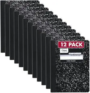 Mead Composition Notebook, Wide Ruled Paper, 7.5" x 9.75", 100 Sheets, Black Marble, 12 Pack (72936) Mead Composition Notebook, Wide Ruled Paper, 7.5" x 9.75", 100 Sheets, Black Marble, 12 Pack (72936)