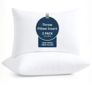 LANE LINEN 12x20 Pillow Insert - Pack of 2 White Decorative Pillows for Sofa Bed, Fluffy Pillow Inserts for Cushion Covers, Bed, Couch Pillows for Living Room LANE LINEN 12x20 Pillow Insert - Pack of 2 White Decorative Pillows for Sofa Bed, Fluffy Pillow Inserts for Cushion Covers, Bed, Couch Pillows for Living Room