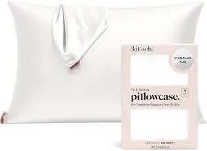 Kitsch Satin Pillowcase with Zipper for Hair & Skin - Softer Than Silk Pillow Cases, Smooth Cooling Satin Pillow Case, Wrinkle-Free, Machine Washable - Pillow Cases Standard Size (19x26) - Ivory Kitsch Satin Pillowcase with Zipper for Hair & Skin - Softer Than Silk Pillow Cases, Smooth Cooling Satin Pillow Case, Wrinkle-Free, Machine Washable - Pillow Cases Standard Size (19x26) - Ivory