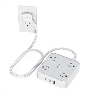 TESSAN Surge Protector Flat Extension Cord 5Ft, Flat Plug Power Strip | 4 Outlets 3 USB Ports (2 USB C), 900 Joules Protection, Multiple Wall Outlet Extender Suitable for Home Office Dorm, Grey TESSAN Surge Protector Flat Extension Cord 5Ft, Flat Plug Power Strip | 4 Outlets 3 USB Ports (2 USB C), 900 Joules Protection, Multiple Wall Outlet Extender Suitable for Home Office Dorm, Grey