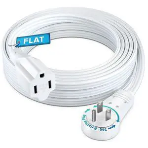 Maximm 15ft Flat Plug Extension Cord, 360° Rotating 3-Prong, Under Carpet Space Saving Wire, White Maximm 15ft Flat Plug Extension Cord, 360° Rotating 3-Prong, Under Carpet Space Saving Wire, White