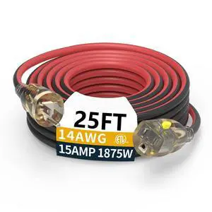 25ft 14/3 Medium Duty LED Lighted Locking Plug Outdoor Extension Cord ETL | pure copper SJEOW waterproof -58°F to 221°F, 15A 1875W, lawn care, woodworking, generator, garage, outdoor use 25ft 14/3 Medium Duty LED Lighted Locking Plug Outdoor Extension Cord ETL | pure copper SJEOW waterproof -58°F to 221°F, 15A 1875W, lawn care, woodworking, generator, garage, outdoor use