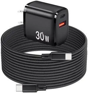 PD30W USB C Fast Charger for Meta Quest 3S, 3, 2 VR Headsets, Black | Dual Port USB + Type C Adapter with 6.6ft Braided C to C Charging Cable for Oculus Quest VR Headsets PD30W USB C Fast Charger for Meta Quest 3S, 3, 2 VR Headsets, Black | Dual Port USB + Type C Adapter with 6.6ft Braided C to C Charging Cable for Oculus Quest VR Headsets