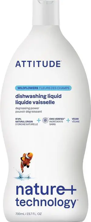 ATTITUDE Dish Soap, EWG Verified, Plant-Based & Vegan Dishwashing Liquid, Naturally Derived, Wildflowers Scent, 23.7 Fl Oz ATTITUDE Dish Soap, EWG Verified, Plant-Based & Vegan Dishwashing Liquid, Naturally Derived, Wildflowers Scent, 23.7 Fl Oz