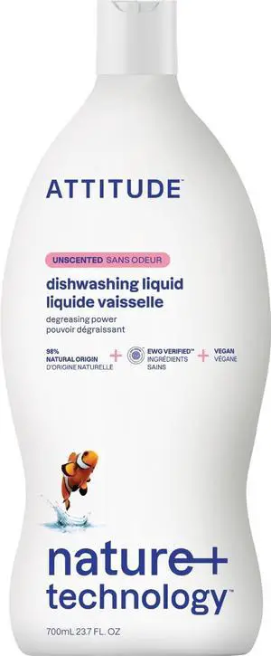 ATTITUDE Dish Soap, EWG Verified, Plant-Based & Vegan Dishwashing Liquid, Naturally Derived, Unscented, 23.7 Fl Oz ATTITUDE Dish Soap, EWG Verified, Plant-Based & Vegan Dishwashing Liquid, Naturally Derived, Unscented, 23.7 Fl Oz