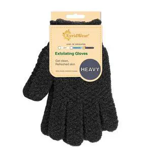 Evridwear Exfoliating Dual Texture Bath Gloves for Shower, Spa, Massage and Body Scrubs, Dead Skin Cell Remover, Gloves with Hanging Loop (1 Pair Black Heavy Glove) Evridwear Exfoliating Dual Texture Bath Gloves for Shower, Spa, Massage and Body Scrubs, Dead Skin Cell Remover, Gloves with Hanging Loop (1 Pair Black Heavy Glove)