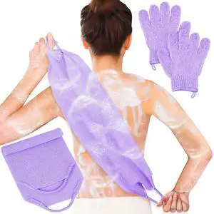 Anezus Exfoliating Back Scrubber Bath Gloves Set, Exfoliating Shower Towel with Shower Gloves for Body Scrub, Back Cleaner Wash Gloves to Remove Dead Skin (Purple) Anezus Exfoliating Back Scrubber Bath Gloves Set, Exfoliating Shower Towel with Shower Gloves for Body Scrub, Back Cleaner Wash Gloves to Remove Dead Skin (Purple)