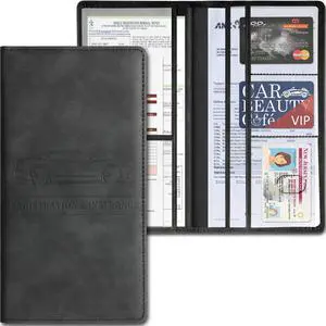 Car Accessories Registration and Insurance Holder,Leather Essential Card Magnetic Shut Vehicle Glove Box Organizer Case for Auto Driver License Document Truck Motorcycle Boat Men Women,Black Car Accessories Registration and Insurance Holder,Leather Essential Card Magnetic Shut Vehicle Glove Box Organizer Case for Auto Driver License Document Truck Motorcycle Boat Men Women,Black