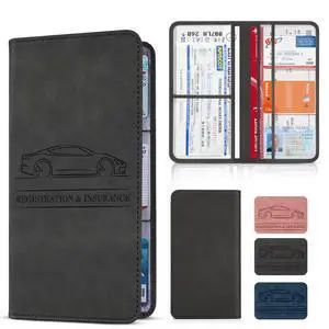 Car Registration and Insurance Card Holder, Magnetic Closure Leather Vehicle Document Organizer, Neat Stitched Glove Box Storage Case, Compact Lightweight Card Holder for Driver License - Black Car Registration and Insurance Card Holder, Magnetic Closure Leather Vehicle Document Organizer, Neat Stitched Glove Box Storage Case, Compact Lightweight Card Holder for Driver License - Black