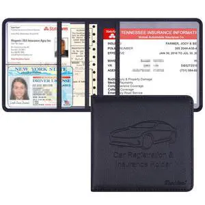 Techion 5.5"x5" Leather Car Insurance and Registration Holder, Black | Vehicle Document Holder Glove Box Organizer Wallet Case for Insurance Card, Driver License, Paperwork Techion 5.5"x5" Leather Car Insurance and Registration Holder, Black | Vehicle Document Holder Glove Box Organizer Wallet Case for Insurance Card, Driver License, Paperwork