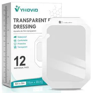Transparent Film Dressing 6'' x 8'' Box of 12 - Waterproof Bandages for Swimming, Showering, Wounds, Post Surgical Shower or IV Shield, Tattoo Aftercare Bandage, Scar Therapy, Adhesive Patches Transparent Film Dressing 6'' x 8'' Box of 12 - Waterproof Bandages for Swimming, Showering, Wounds, Post Surgical Shower or IV Shield, Tattoo Aftercare Bandage, Scar Therapy, Adhesive Patches