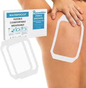 Waterproof Bandages, Transparent Film Dressing, Wound Cover, 6x8, Large | Houseables 100 Pack, Waterproof Bandages Post Surgical, for Wound Cover, Showering, Patches for Skin, Swimming, Medical, IV Waterproof Bandages, Transparent Film Dressing, Wound Cover, 6x8, Large | Houseables 100 Pack, Waterproof Bandages Post Surgical, for Wound Cover, Showering, Patches for Skin, Swimming, Medical, IV