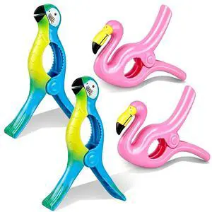 Waydress 4 Pcs Beach Towel Clips, Parrot, Flamingo, Blue, Pink | Jumbo Size Windproof Hold for Beach Towels, Pool Lounge Chairs, Cruise Deck, Secure Sunglasses Clothes, Tropical Bird Design Waydress 4 Pcs Beach Towel Clips, Parrot, Flamingo, Blue, Pink | Jumbo Size Windproof Hold for Beach Towels, Pool Lounge Chairs, Cruise Deck, Secure Sunglasses Clothes, Tropical Bird Design