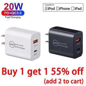 PD 20W & QC 3.0 USB Fast Quick Charge Charger for iPhone 13 12 11 Pro Max iPad PD 20W & QC 3.0 USB Fast Quick Charge Charger for iPhone 13 12 11 Pro Max iPad