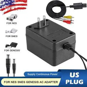 AC Power Supply Adapter Cable + Audio AV RCA Cord for Nintendo NES SNES GENESIS AC Power Supply Adapter Cable + Audio AV RCA Cord for Nintendo NES SNES GENESIS