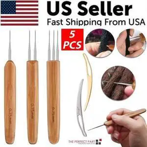5Pcs DIY Crochet Needle Hook Bamboo Handle Dread Knit Hair Making Braiding Tool 5Pcs DIY Crochet Needle Hook Bamboo Handle Dread Knit Hair Making Braiding Tool