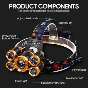 1 PACK 5X LED Headlamp Rechargeable Head Light Flashlight Torch Light Lamp 1 PACK 5X LED Headlamp Rechargeable Head Light Flashlight Torch Light Lamp