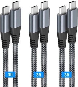 USB C to USB C Cable 3.3ft 60W, 3Pack USB C Cable, PD Type C Charging Cable Fast Charging Compatible with MacBook Pro 2020, iPad Pro, iPad Air 4, Galaxy S20, Switch, Pixel, LG and Other USB C Charger USB C to USB C Cable 3.3ft 60W, 3Pack USB C Cable, PD Type C Charging Cable Fast Charging Compatible with MacBook Pro 2020, iPad Pro, iPad Air 4, Galaxy S20, Switch, Pixel, LG and Other USB C Charger