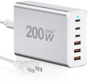 USB C Charger Block, 200W 6 Port Type C Charging Station Hub Block Cube, Wall Charger Adapter Plug for iPad iPhone 17 16 15 14 13 12 Pro Max Pixel Note Galaxy, More. (Silver, 3a3c) USB C Charger Block, 200W 6 Port Type C Charging Station Hub Block Cube, Wall Charger Adapter Plug for iPad iPhone 17 16 15 14 13 12 Pro Max Pixel Note Galaxy, More. (Silver, 3a3c)